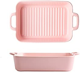 EUXHTYWP Plats de cuisson au four, plat rectangulaire en céramique avec poignée for, à lasagnes, individuel(Pink)