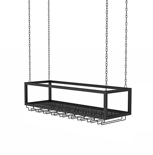 Stylish Ceiling Hanging Wine Glass Holder & Rack - Metal Floating with Iron Chain for Home Bars, Kitchens & Restaurants - Decorative Shelf for Wine Bottles & Glassware Storage