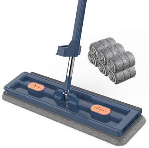 Flaroey Trapeador para Limpieza de Pisos Trapeadores Exprimibles Manos Trapeador Giratorio de Microfibra para Limpieza del Hogar Escobas para Lavar Pisos, Marino
