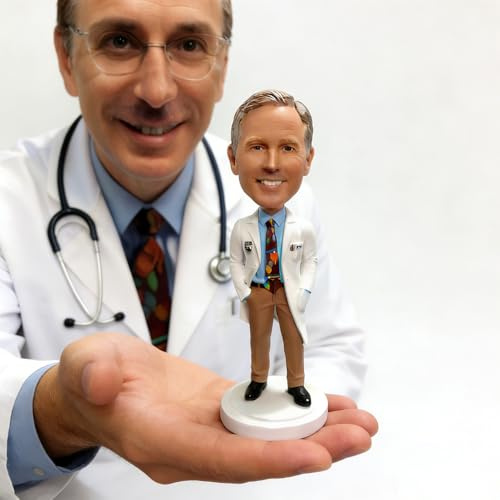 MEJELE Personalisierte Doktor-Figur, Wackelkopf, weißer Mantel, männlicher Arzt mit Stethoskop, Geschenk zum Abschluss und Wertschätzung für Ärzte