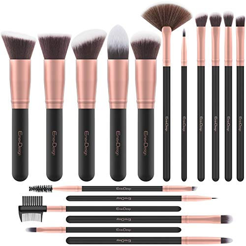 Pennelli Make Up EmaxDesign 17 pezzi Set di pennelli per trucco Fondotinta Cipria Crème Liquido Professionali Pennelli per volto ombretti e sopracciglio (Oro Rosa)