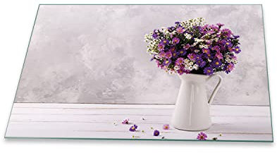 decorwelt | Herdabdeckplatte 80x52 cm 1-Teilig Blumen Violett Ceranfeldabdeckung Universal Spritzschutz Glas Deko Elektroherd Induktion für Kochplatten Herdschutz Schneidebrett Sicherheitsglas