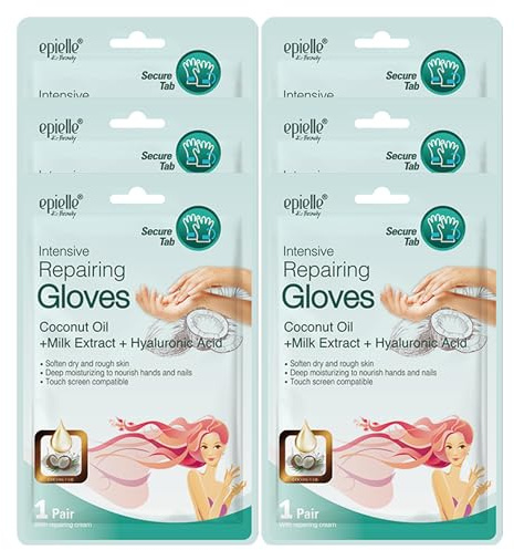 Epielle Intensive Repairing Hand Mask 6 Pairs, Soften with Coconut Oil & Milk Extract, Deep Moisturizing Gloves for Dry, Rough Skin, Self Care Gifts for Women, Spa Kit, Mothers Day Gifts