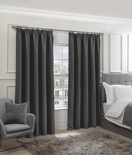 Emma Barclay – Blackout Curtains for Bedroom Living Room Thermal Insulated Woven Pencil Pleat Blackout Curtains Cali Collection (66” x 72” Inch)(Charcoal)