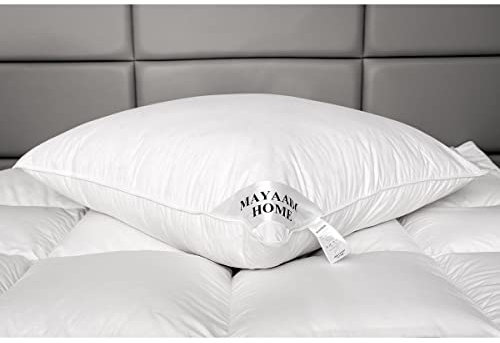 Mayaadi-Home Premium Pillow 80 x 80 cm | 1400 g Filling, 3 Chambers Down Pillow + Feathers | 100% Natural Cotton Cover | Optimal Pillow for Sleeping | HS91