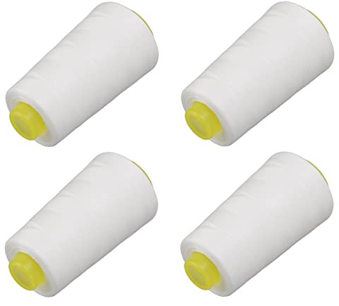 Hztyyier 4 st Sergertråd, 11,3 x 5,7 x 4,5 cm vit premium polyester robust hållbar slitstark bred användning vit tråd för symaskin, quiltning, handsömnad