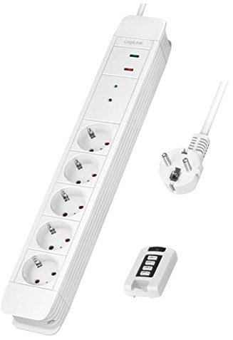 LogiLink LPS402 - Steckdosenleiste 5-Fach + Fernbedienung für bis zu 2 Steckdosenleisten gleichzeitig, 5X CEE 7/3 (Schutzkontakt), Kabellänge: 1,5m
