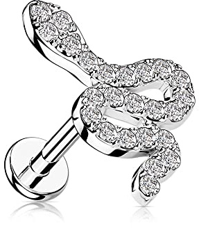 Treuheld® Labret Piercing mit Kristall Schlange | 2 Größen | 3 Farben