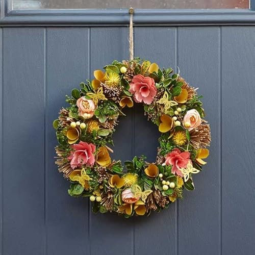 Garden Mile Artificial Flower Wreath Large Hanging Spring Summer Door Wreath Outdoor Garden Decoration Indoor Garland with Fake Summer Flowers 36cm Welcome Door Wreath