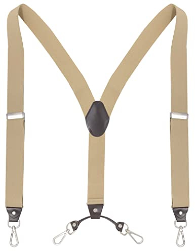 Ausukler Bretelle per pantaloni da uomo resistenti con 4 ganci girevoli regolabili taglia unica bretelle elastiche, Beige, Taglia unica