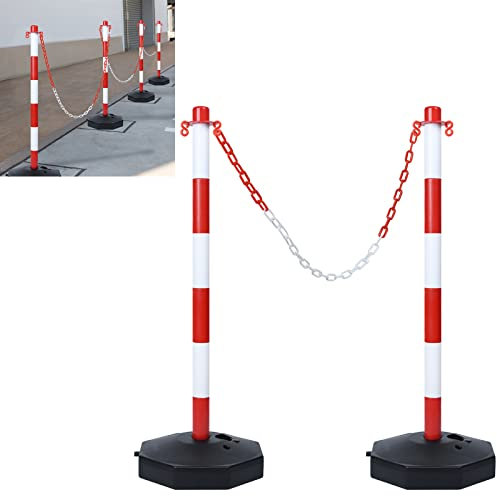 Yznahre 2 Stück Kettenpfosten Set, inkl. 2x Absperrpfosten und 2x 1.4m Absperrketten, Absperrpfosten Begrenzung Absperrung Absperrkette Parkpfosten Sperrpfosten aus Kunststoff, 28 x 28 x 82 cm