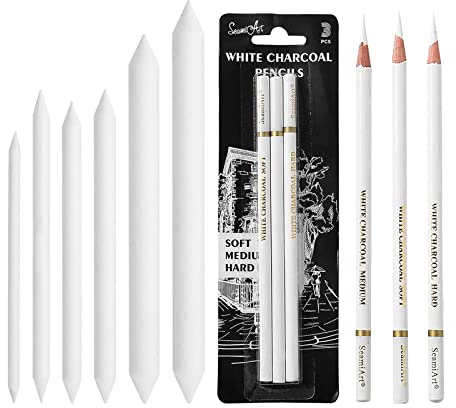 Lápices Blancos de Dibujo,Difuminos de Papel Lapices De Dibujo,Resaltar Lápiz LápicesDe Carbón,3PC Lápiz de Carbón Blanco,6PC Accesorios de Dibujo,Lápiz de Dibujo Blanco del Artista,Suave/Mediano/Duro
