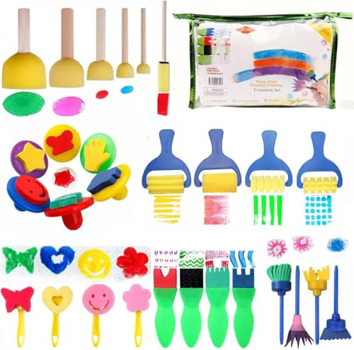 30pcs Schwammmalerei Pinsel Kit, DIY Bunte Schwammbürsten, Malpinsel Werkzeug Inklusive Musterpinsel, Schaum Pinsel,Kunsthandwerk