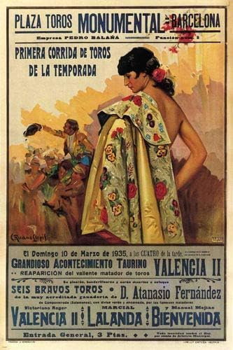 Cartel de publicidad vintage taurina Barcelona España 1935 decoración del hogar arte decoración de pared letrero de metal 8 x 12 pulgadas