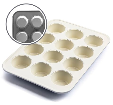 GreenLife Muffinform für 12 Muffins, gesunde Keramik-Antihaft-Backform, PFOA- und PFAS-freies Cupcake-Blatt, langlebiges Backblech, vielseitige Küchenutensilien, leicht zu reinigende Muffinform,