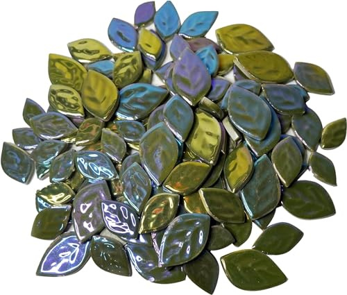BTMIEY 500 g zufällige schillernde Blätter Keramik-Mosaikfliesen kreative 3 Größen Keramik-Mosaikstücke für Bastelarbeiten Blumentöpfe Vasen Tassen Gartendekoration Mosaikherstellung tiefgrün