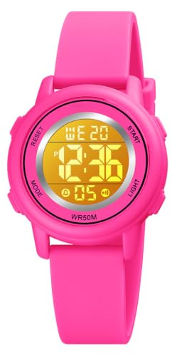 findtime Digitaluhr Damen Damenuhr Digital Armbanduhr Damen wasserdichte Uhren mit Weichem Gummiarmband und LED-Leuchtdisplay