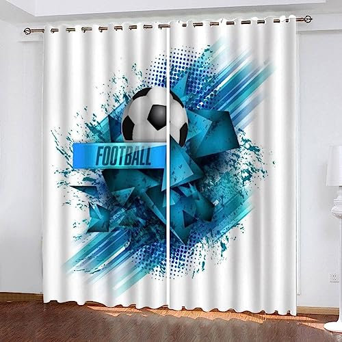 Schattierung Vorhänge Fußball Blaue Quadrate 3D Druck 2Er Set Isolierung Schalldichte Kinder Gardinen Blickdicht Mit Ösen Vorhang Fenster Für Wohnzimmer Schlafzimmer Balkon 183 X 214 cm -1V3L+I9R