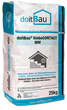 doitBau 12x KlebeCONTACT MW 25kg Profi Armierungsmörtel Steinwolle Dämmung Fassade Dämmplattenkleber WDVS Mineralwolle Holzfaser Putzträgerplatte, faserarmiert, kinderleicht armieren und filzen, Grau