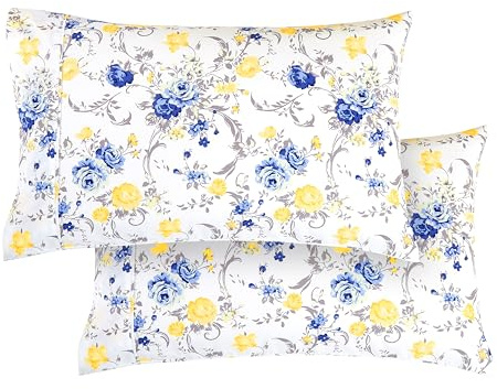 Elegant Comfort Ultra Soft Set of 2 Floral Print Pillowcases - Premium Hotel Quality Microfiber, Soft and Smooth Envelope Closure 2-Piece Pillow Covers - King, Gold Jenna