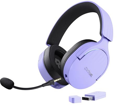 Trust Gaming GXT 491P Fayzo Casque Gaming sans Fil Bluetooth + 2.4 GHz, Son Surround 7.1, Batterie 22 Heures, Pilotes 50mm, Microphone Antibruit, Casque Gamer RGB Over-Ear PC PS5 PS4 Switch, Pourpre