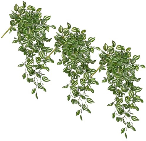 Arborus 3 STK Künstliche Hängepflanze Ohne Topf Kunstzweige 57 cm Künstliche Tradescantia Künstliche Hängende Zweige Künstliche Zweige Dekozweige Grün Kunstpflanzen für Wohnzimmer Deko Küche Deko
