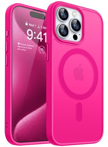 CANSHN Cover Magnetica Opaca per iPhone 15 Pro Max, [Compatibile con MagSafe] Custodia Traslucida Opaca Protettiva Sottile Antiurto - Rosa Calda