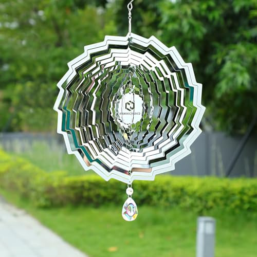 3D Wind Spinners Outdoor Flowing-Light Effect Metal Garden Decor, Highly Reflective Bird Deterrents for Outside, Mirrored Wind Sculptures to Scare Birds Away from Yard Patio Farm (Vortex-Silver)