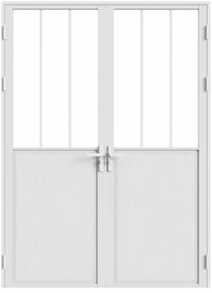 Vente-unique - Puerta reversible de doble hoja de aluminio y vidrio templado tipo taller - 2 x Alt. 204 x L73 cm - Blanco - ERMELO