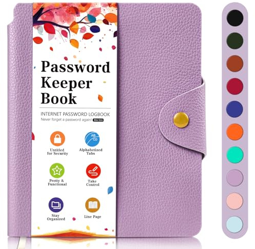 Passwortbuch Alphabetisch mit Tabs, Internet-Passwortbuch für Senioren, Passwort-Logbuch Alphabetisches Notizbuch, Passwort-Organizer für Kontakte, besondere Tage und Notizen (15,3 x 13CM, Lila)