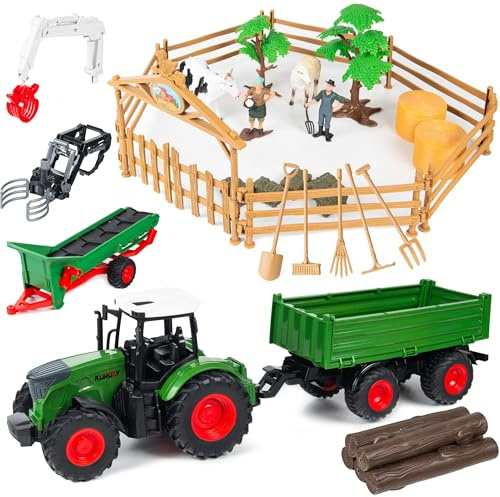 COIL Spielbauernhof, Spielzeug-Traktor, Tierfarm, Spielzeugset, Bauernhofset, Traktor mit Anhänger, 1:24, ab 3 Jahren, Modell: 3902, 45 -TLG.