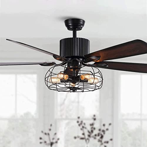 Lampadario a soffitto , Ventilatore da soffitto Lampadario a basso profilo V-intage Ristorante Soggiorno Velocità del regolabile Lampada da soffitto con ventilatori Foglia di legno Ventilatore elettri
