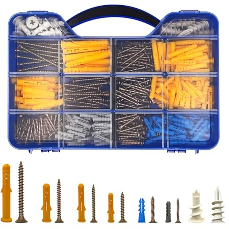 Haespot 550PCS Screws and Drywall Anchors Kit, 275 Flat Head Screw and 275 Picture Hanging Anchor for Household Repairs with 8 Sizes Heavy Duty Drywall Anchors and Phillips Screw Assortment