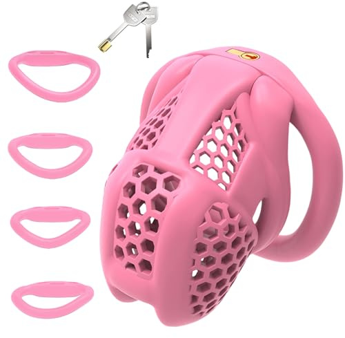 Mini Cages de Chasteté, Chastity cage Sex toýs pour homme pour Empêcher L'érection, Jeux sexuels SM Sextoy homme Cage à Pénis Pour Punition Sextoyse Couple (Rose, L)