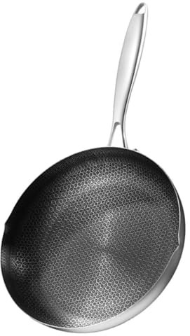 TOPPERFUN Padella Wok in Acciaio Inox Accessori Da Cucina Padella Per Saltare Cereali Nido d Ape Pentole Da Cucina