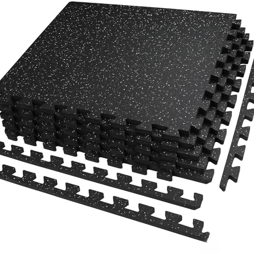 Cannons UK Rubber-Topped EVA Gym Mats 60cm x 60cm x 14mm – Interlocking Non-Slip Flooring Tiles | Shock Absorbing & Water-Resistant | Ideal for Home Gym, Garage or Workout Areas (48 Mats (192 sq ft))