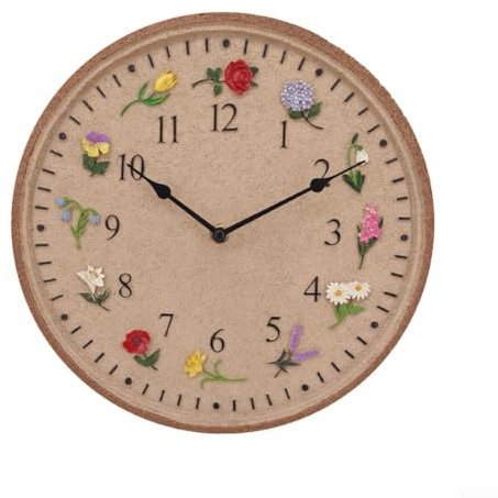 Orologio da parete da giardino da 30,5 cm, in resina, con 12 decorazioni floreali, IP44, resistente alla polvere e all'acqua, display anti nebbia per hotel