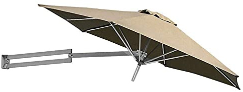 ZJFHEYUO Umbrellas Khaki Wall-Mounted Parasol with Metal Pole - Outdoor Garden Patio Wall Mount Sunshade, 8ft / 250cm, Khaki