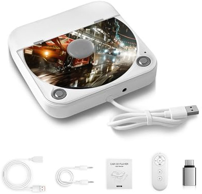Lettore CD portatile per auto, Plug and Play, cavo di prolunga USB extra, lettore CD con porta USB AUX, per veicoli, laptop, TV, computer, per Android 4.4 e
