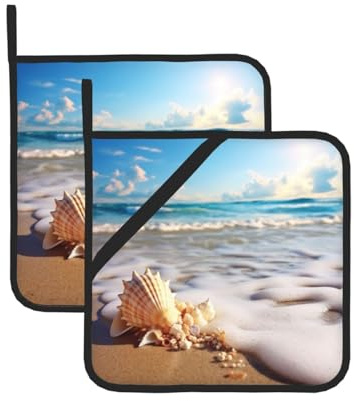 Pot Holder with Pocket Oven Pot Holders Heat Resistant Potholder Beach With Shells Pot Holders for Kitchen Terry Cloth Coaster Oven Mitts Hot Pads Trivet for Baking Cooking
