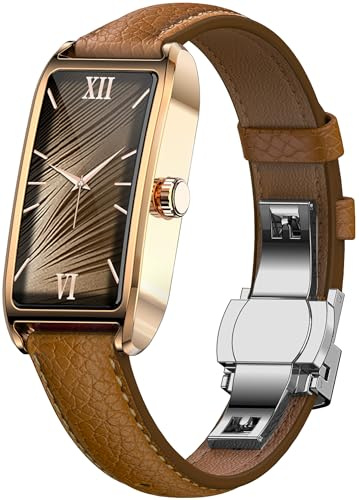 Smartwatch Damen Elegant Dünn Fitnesstracker Eckig Damenuhr 1.13 AMOLED Fitnessuhr Frauen Herzfrequenzmesser Schrittzähler Schlafanalyse Menstruationszyklus Pulsuhr Gold IP68 Wasserdicht Sportuhr