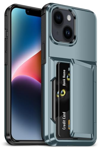 Aolcev for iPhone 14 Case with Card Holder [Max 4 Cards] Navy | Heavy Duty Protective Shockproof,Dual Layer Hard PC Soft TPU Bumper,Hidden Card Slot Wallet Cover for iPhone 14 Phone Case