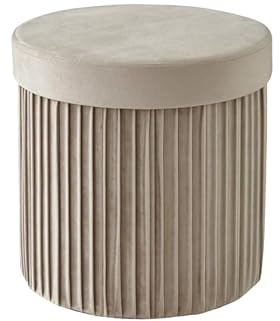 Relaxdays Hocker Samt, Sitzhocker mit Stauraum, gepolstert, faltbar, HxD: 38 x 38 cm, runder Beistellhocker, beige