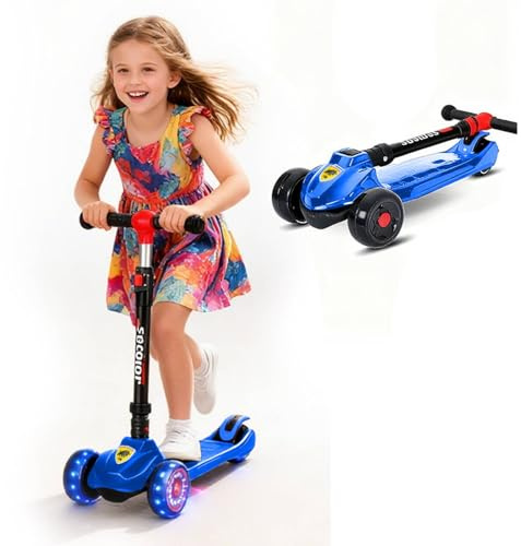 Roller Kinder 3 Jahre+, Faltbarer Tretroller mit verbreiterter Standfläche, Tragkraft bis 100 kg, höhenverstellbar für Jungen und Mädchen ab 3 Jahren(Blau)