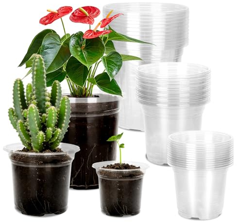 KINGLAKE Pots de Fleurs en Plastique, Pot pour Semis, 9/10/12.7 cm, 15 Pcs Godet de Culture Rempotage, Godet Repiquage Plantation Transparent, pour Semis, Orchidées, Graines- Tailles Mixtes
