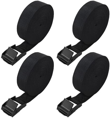 Cinghie di serraggio con cricchetto 8 m, 4 pezzi, cinghie di fissaggio regolabili, colore nero, con chiusura a morsetto, cinghie a cricchetto per bicicletta, auto, carrello, moto, bagagli, campeggio