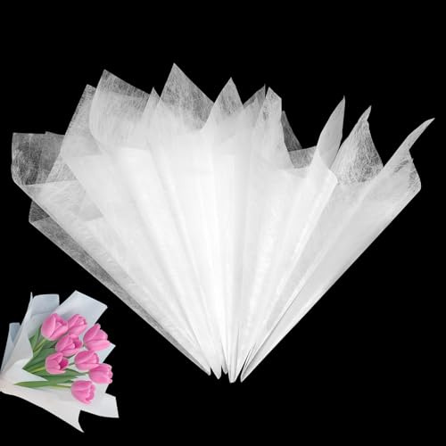 76 Blatt Seidenpapier für Blumensträuße – Milchweiß, 30 x 30 cm, wasserdichtes Vliespapier mit herausnehmbarem Innenpapier für Floristen, Blumenarrangements und Geschenksträuße
