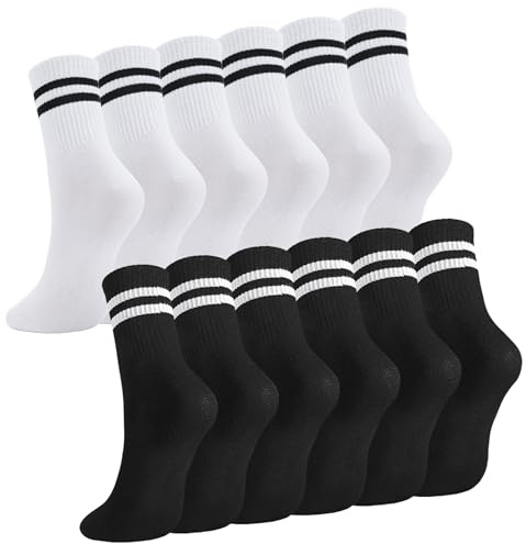 Utensilsto 6 paia di calzini da tennis donna uomo 35-38 39-42 43-46 calzini sportivi a righe cotone sport calzini donna uomo, Bianco + nero, 35-38
