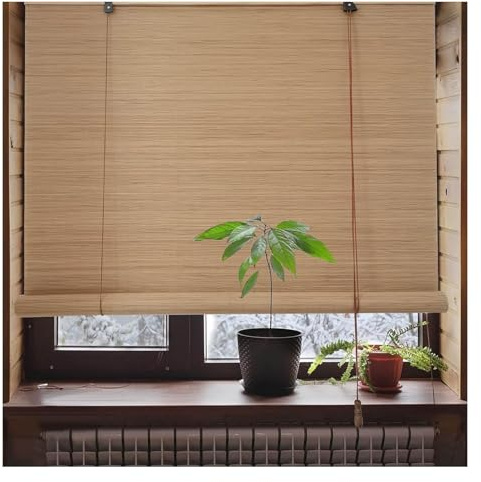 MXL&LJB Roll'Up Roller Blind Bamboo,Shade Curtain,Natural Privacy Sun-Filtering Shades Wooden Blackout Blinds for Outdoor/Garden/Patio/Balcony(0.6x1.4m)