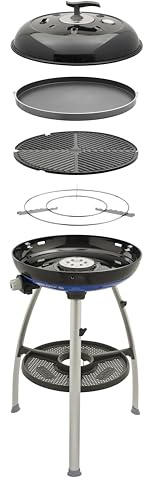 CADAC Carri Chef 50 BBQ/Dome Set + Paellera 50-30mbar - Barbacoa de Gas con Superficie de Cocción ø46cm, Revestimiento GreenGrill y Termómetro - Bolsas de Transporte Incluidas - Uso en exteriores